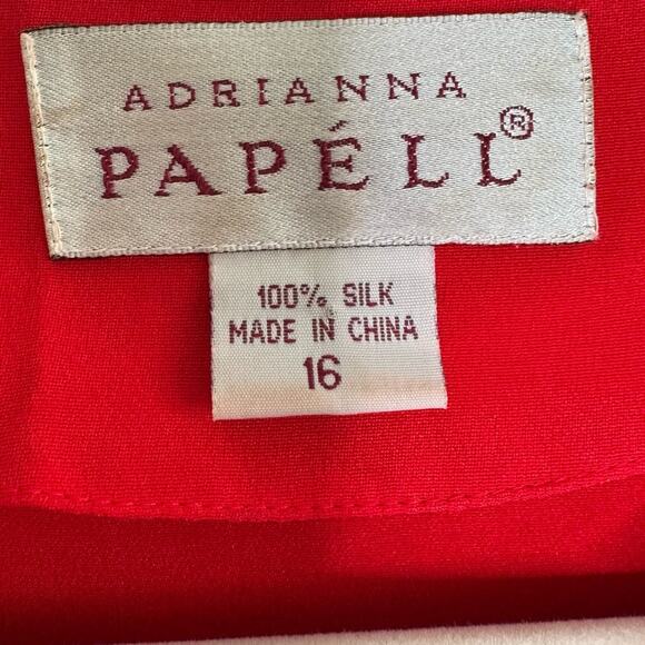 Adrianna Papell Vibrant Red 100% Silk Long Sleeve Blouse Size 16 - Picture 4 of 6
